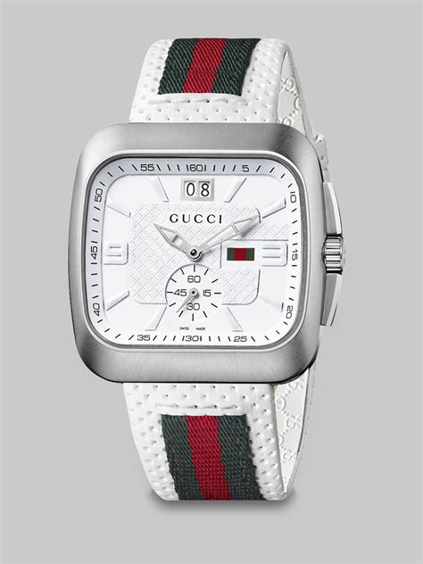 gucci watch white leather band|Gucci leather watch band replacement.